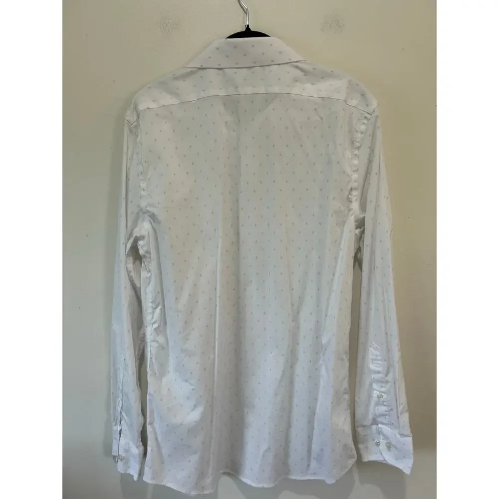 Banana Republic slim fit button down mens M white blue print preppy office